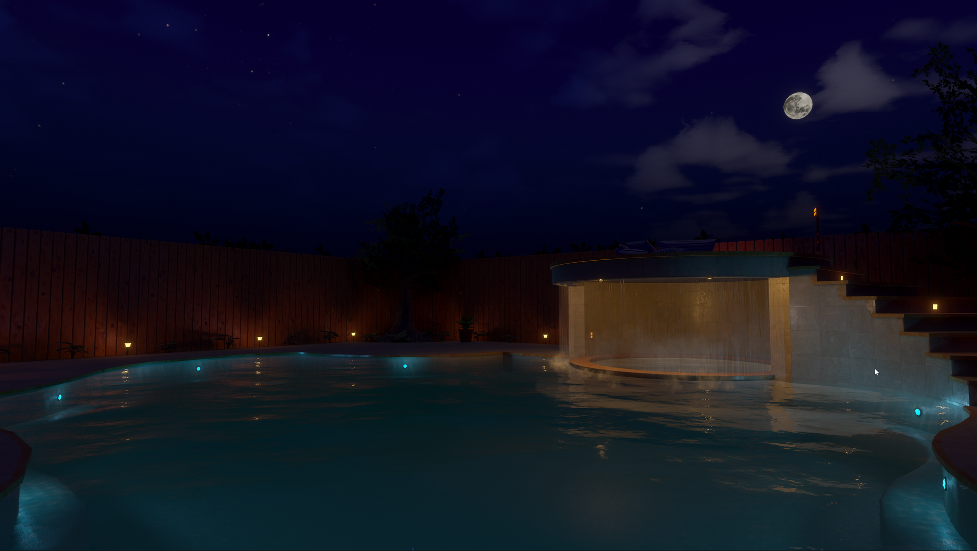 Custom VRChat world commission "Waterfall Pool" by Cekay