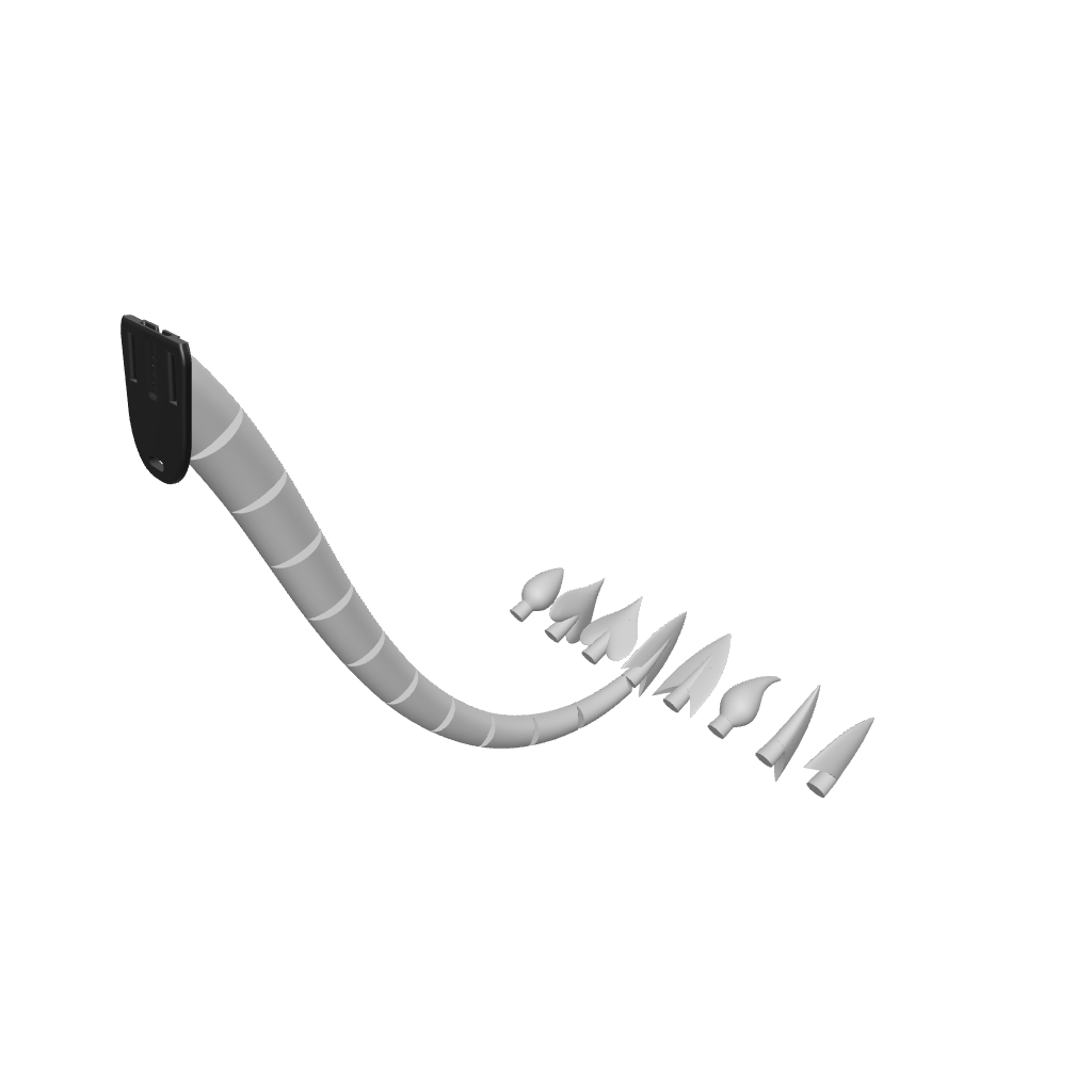 3D model of a Tiefling FlexiTail and its various tip options