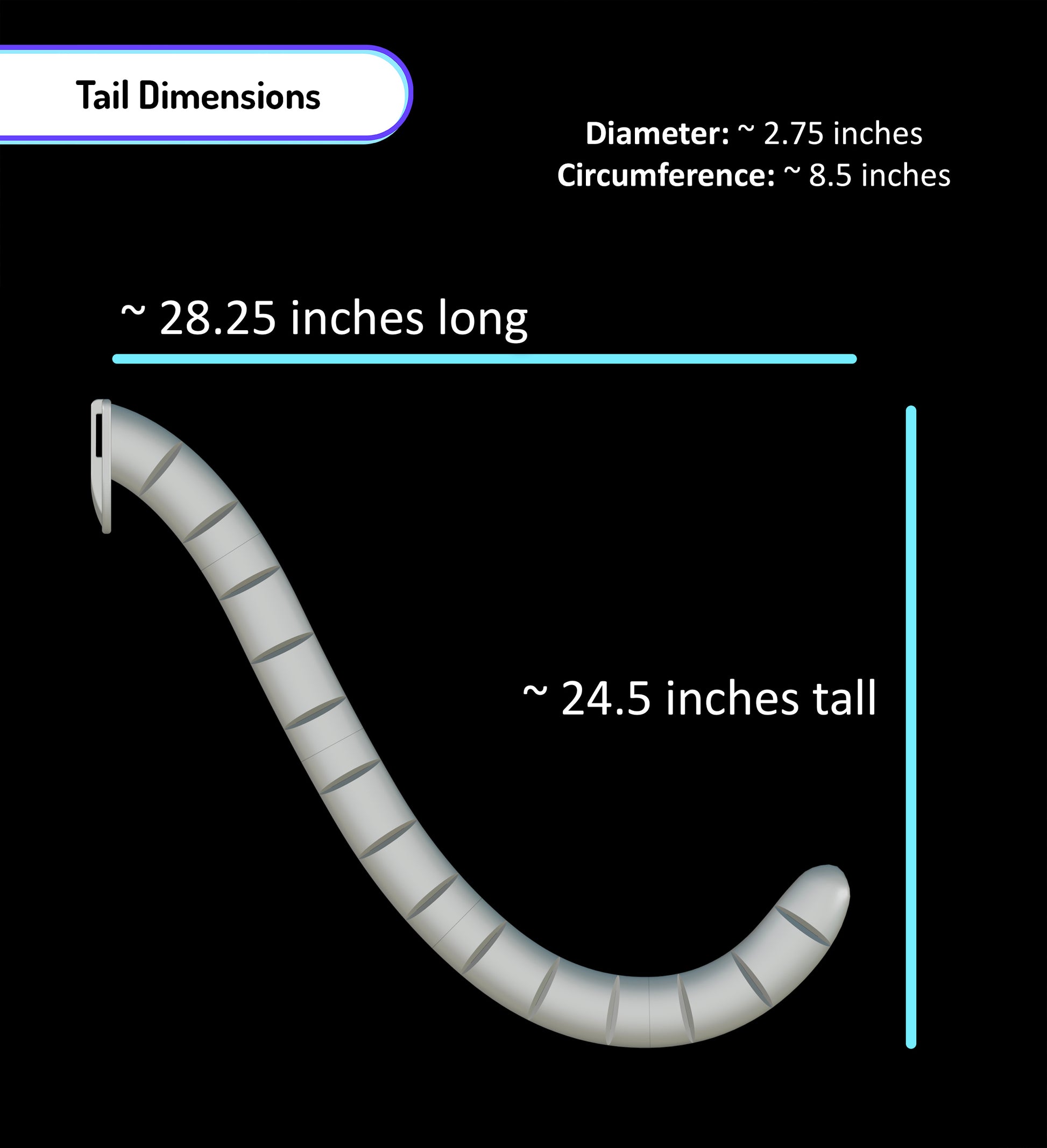 Schematic and dimensions for feline flexitail super motion fursuit tail base